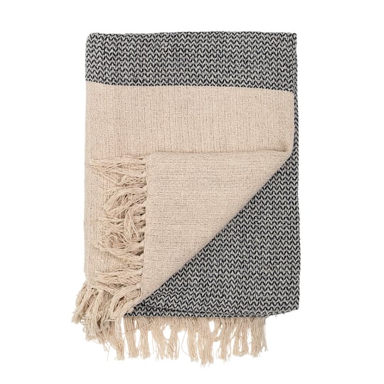 Bloomingville Gray &#x26; Cream Cotton Knit Throw with Fringe
